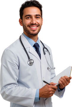 Smiling Male Doctor with Stethoscope and Clipboard Medico sorridente com estetoscpio e prancheta