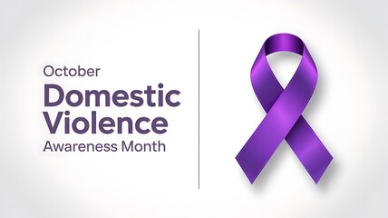 October domestic violence awareness month graphic with a prominent purple ribbon symbolizing support and education against abuse