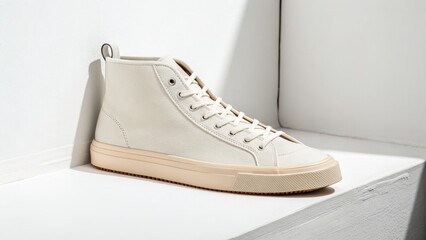 Stylish off white high top textured canvas sneakers