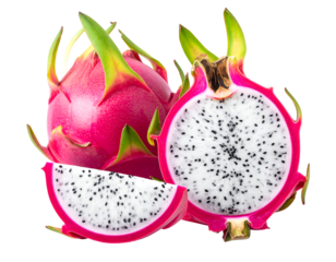 whole and half dragonfruit isolated on transparent png