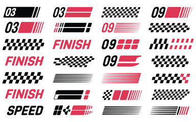 Racing Graphics Collection Checkered Flags, Speed Lines and Finish Words