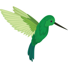 Pixel Art Green Hummingbird in Flight with Wings Spread Wide on Transparent Background © aufar