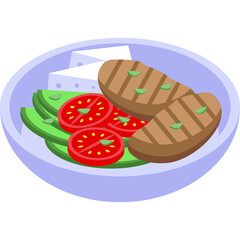 Pixel Art Grilled Chicken Salad With Sliced Tomatoes And Avocado In A Blue Bowl
