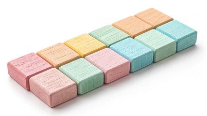Arrangement of colorful square candies on a white background