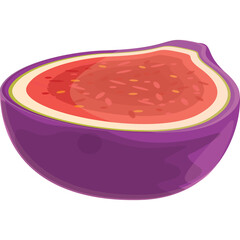 Pixel Art Half Fig Fruit Purple Skin Pink Flesh Seeds Transparent Background Simple Food Illustration