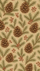 Fototapeta premium Rustic pinecone festive pattern mobile wallpaper