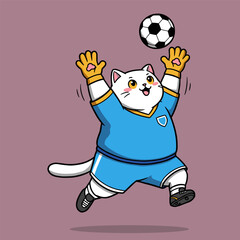 A cartoon illustration of a young boy footballer character kicking a soccer ball in a fun sport game