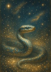 Obraz premium Celestial snake amidst cosmic stars.