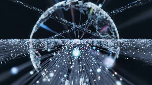 Fiber Optic Network Globe - This video shows a conceptual visualization of a fiber optic network connected to a digital globe.