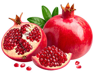 whole and half pomegranate isolated on transparent png