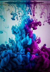 Captivating diffusion of blue and purple ink swirling gracefully in water