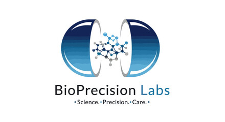 BioPrecision Labs logo with molecular structure and scientific theme.