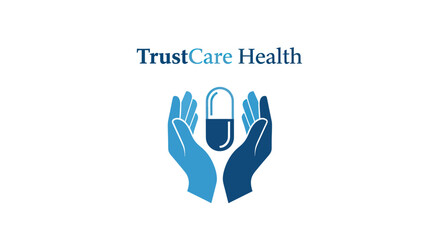 Obraz premium TrustCare Health Logo with Hands Holding a Pill.
