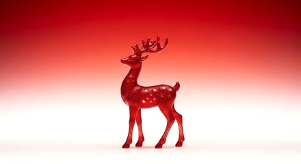 Sparkling ruby red reindeer figurine with white polka dots on clean bright background