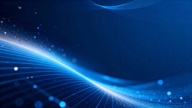 Abstract blue wave pattern with glowing particles - Powered by Adobe