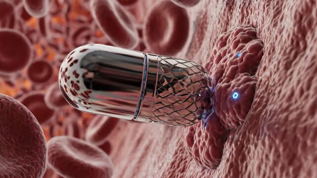 Smart Pill Delivering Targeted Medication - A futuristic smart pill delivers targeted medication directly to a tissue surface, utilizing advanced nanotechnology.