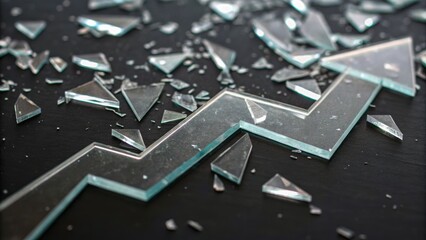 A shattered glass trend line symbolizes broken expectations and market volatility.