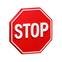 Red stop sign with white letters on a black background