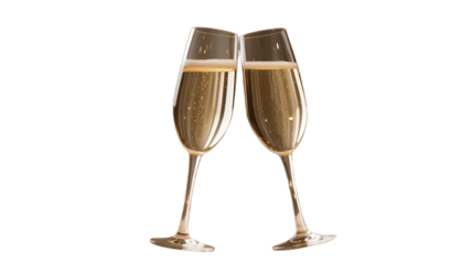 Two champagne glasses clinking in a toast.