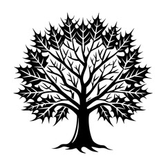 Obraz premium Minimalist maple tree silhouette winter scene snow covered branches vector illustration