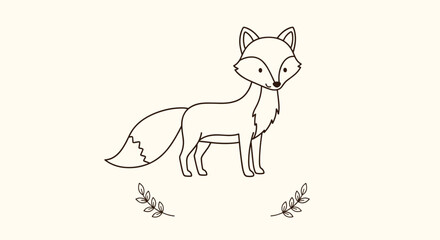 Fototapeta premium Minimalist Line Art Drawing of a Cute Fox Standing Gracefully.