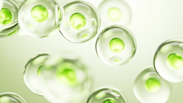 Transparent green cell bubbles background, 3d rendering.