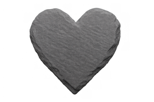 Heart shaped slate rock serving board with rough texture, symbolizing love and passion, isolated on transparent background