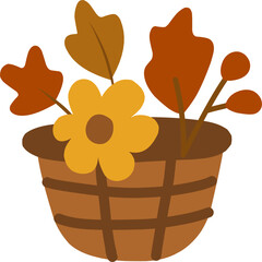  Autumn Basket with Flowers and Leaves Illustration