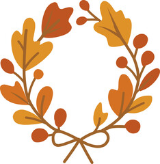 Autumn Wreath with Orange and Yellow Leaves Vector