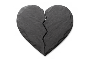 Broken heart slate showing crack symbolizing love loss, relationship end, separation, and grief on transparent background