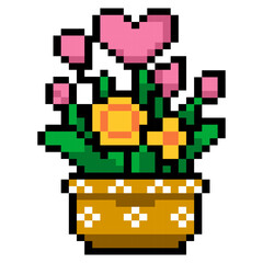 Heart Flower Pixel Art Pot