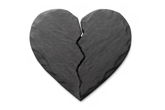 Broken heart slate showing crack symbolizing love loss, relationship end, separation, and grief on transparent background - Powered by Adobe