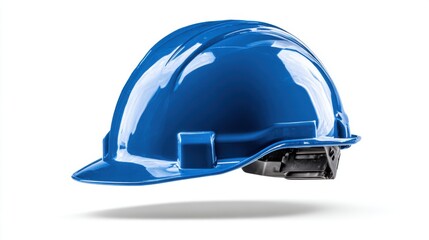 Fototapeta premium Blue Hard Hat Isolated on White Background for Safety Equipment Use