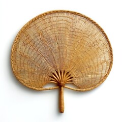 Traditional Anahaw fan crafted from woven palm leaves, displayed on a clean white background, showcasing natural craftsmanship.