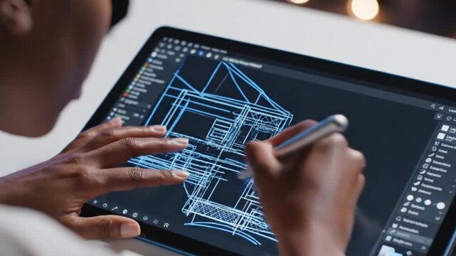 Digital design in action architect's workflow modern workspace digital art professional setting close-up innovation
