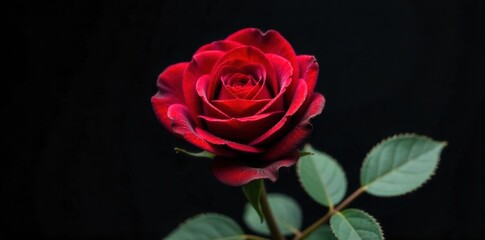 Obraz premium Delicate boutonniere with a single deep red rose and subtle eucalyptus, representing passion and lasting commitment. A macro shot of a meticulously crafted boutonniere featuring a single, deep crimson