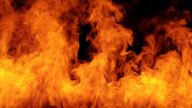 炎上、焚き火のイメージ動画　オレンジ色の炎と暗闇のコントラスト
