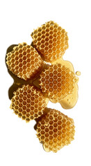 Golden Honeycomb Clusters With Drips On Shiny Yellow Background