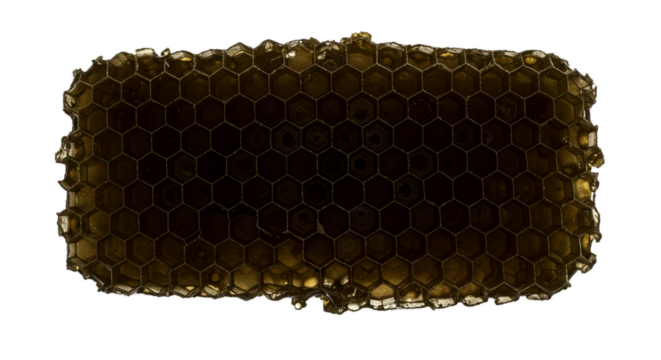 Golden Honeycomb Background With Dark Honey Isolated