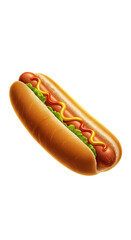 Golden Hot Dog With Mustard Ketchup Lettuce On Transparent Background