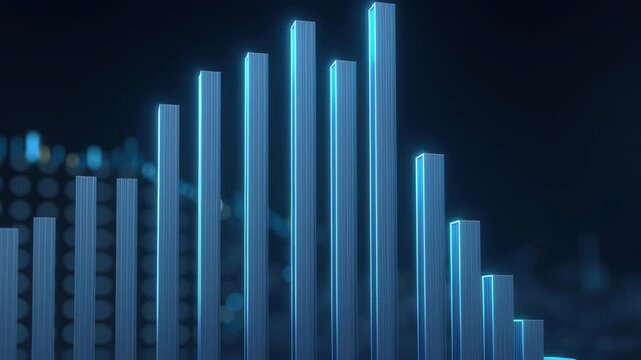 Glowing blue bar chart data visualization abstract finance graphic illuminated histogram 3d column graph modern background technology concept neon - Powered by Adobe