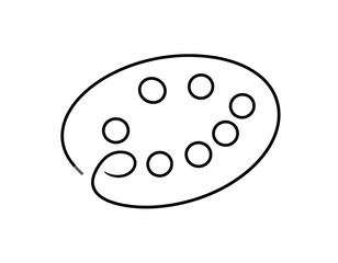 Black outline illustration of an artist's paint palette with circular wells