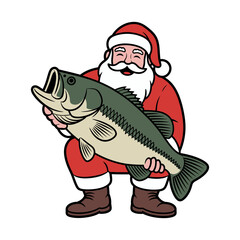 Santa Claus Holding Big Fish Illustration