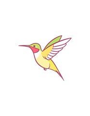 Obraz premium Cartoon hummingbird in flight, vivid colors and simple design