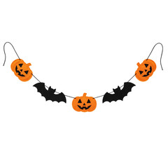 Halloween garland with felt pumpkins and black bats