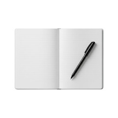 Open lined notebook with blank pages and black pen