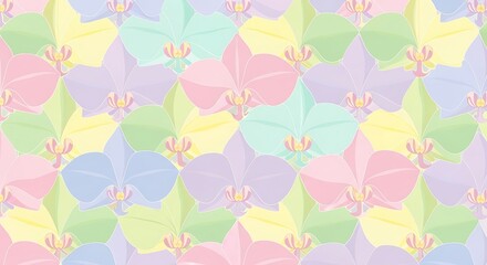 Pastel Coloured Orchid Blooms Repeating Pattern, Soft Delicate Backdrop