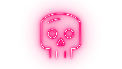 Illustration of pink neon skull icon, isolated on transparent background