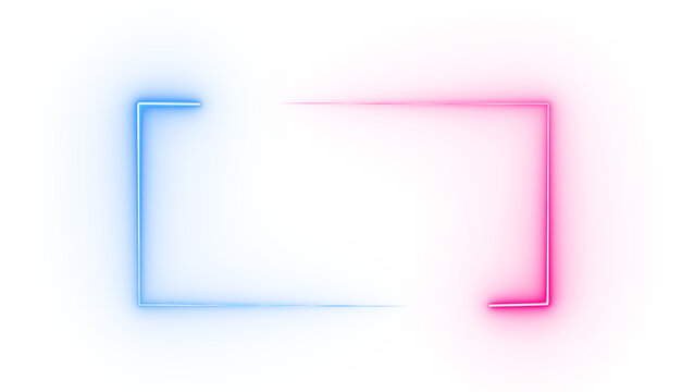 Illustration of two glowing neon frames, one blue and one pink, isolated on transparent background