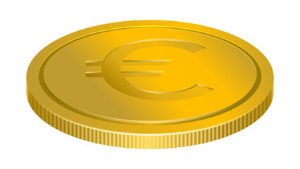 Gold coin with euro symbol, money and European Union currency illustration.